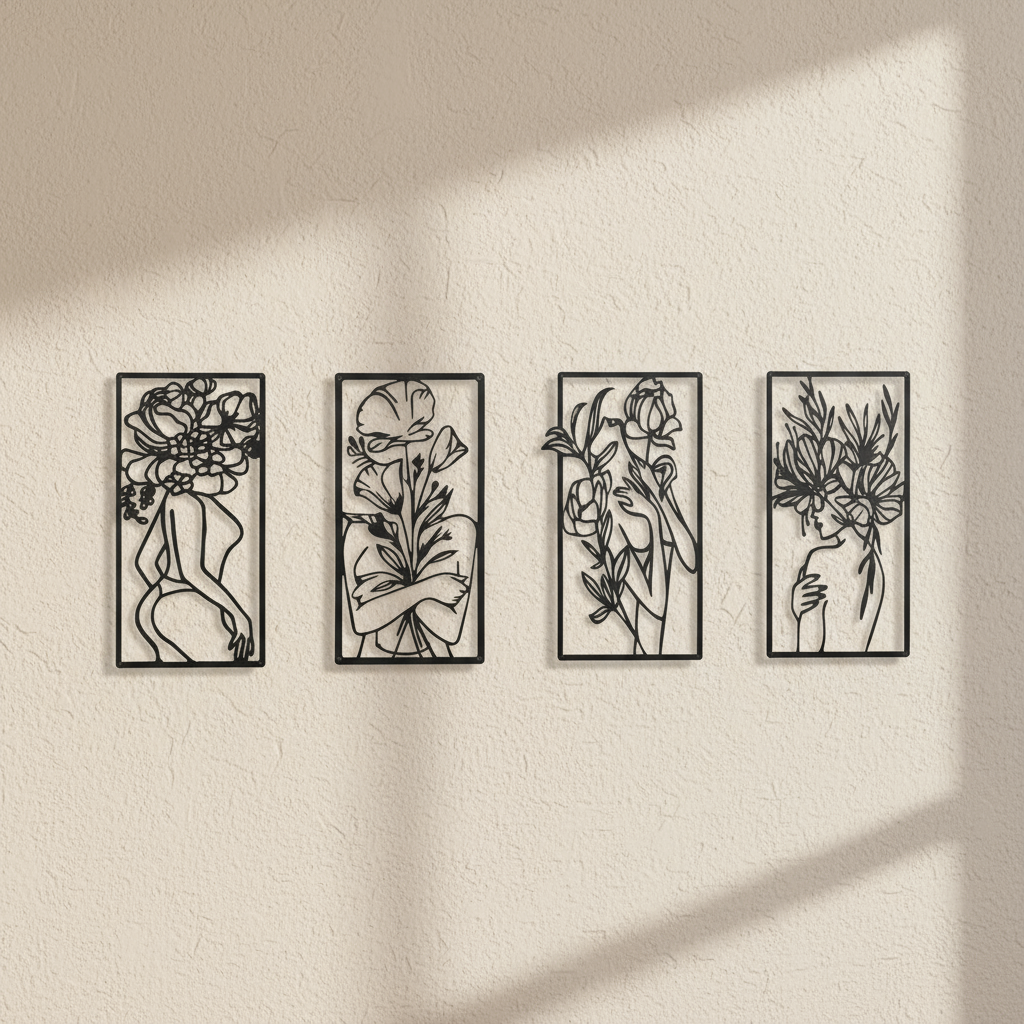 Wall Decoration Bouquet of Eternal Roses Line Art Floral Metal