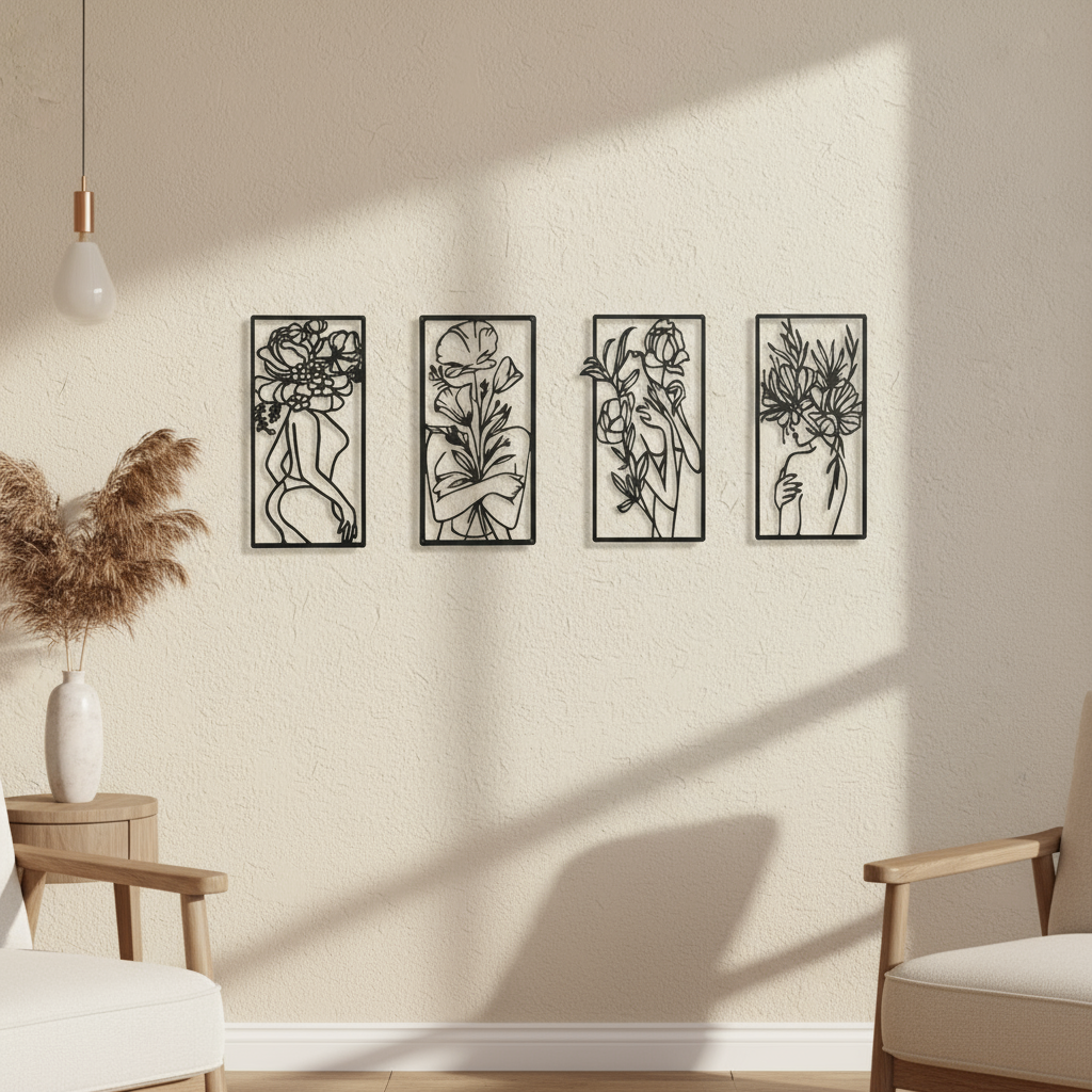 Wall Decoration Bouquet of Eternal Roses Line Art Floral Metal