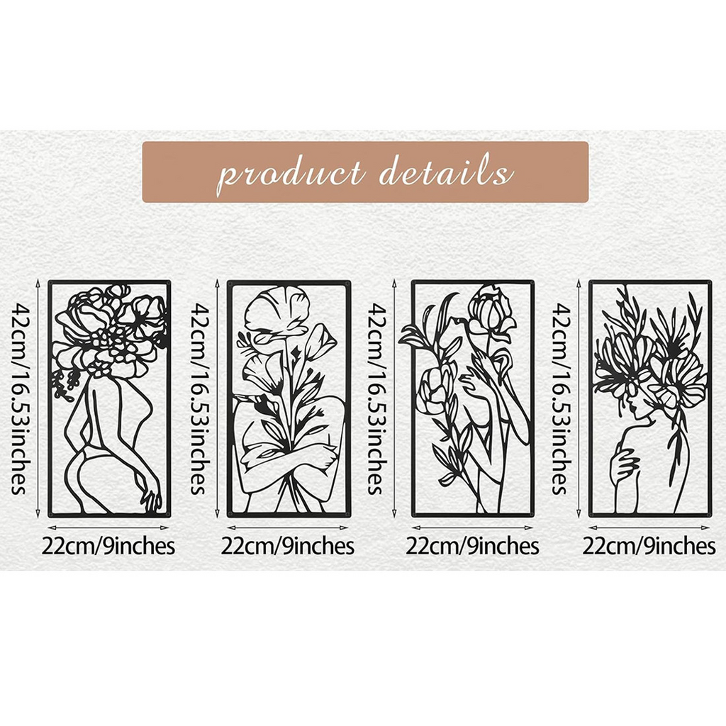 Wall Decoration Bouquet of Eternal Roses Line Art Floral Metal