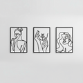 Triptyque Décoratif Visages et Gestes Féminins Line Art Minimaliste Métal