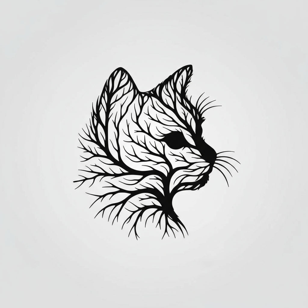 Cat Head Silhouette Tree