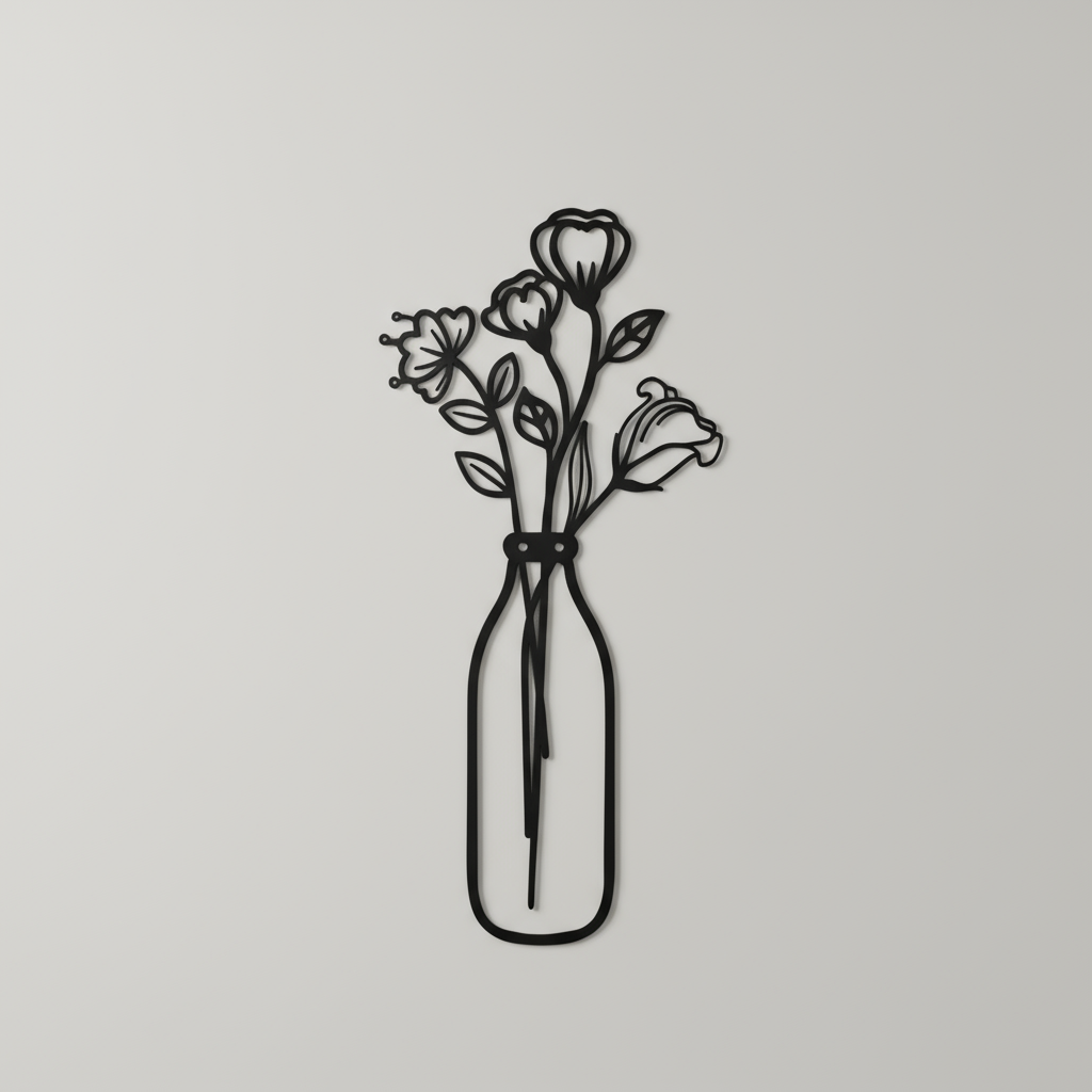 Décoration Murale Bouquet de Fleurs Sauvages dans Bouteille Ligne Épurée et Poétique
