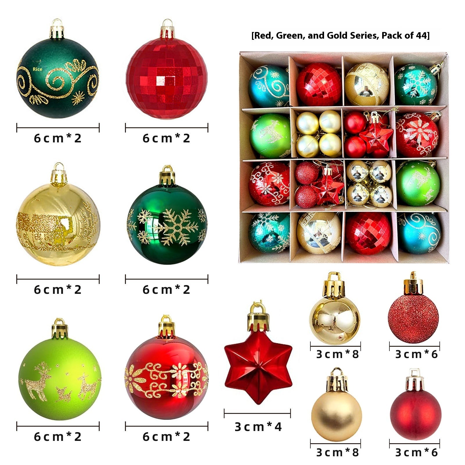 Festive Classic Christmas Bauble Set, 27 Pieces, Red, Green and Gold