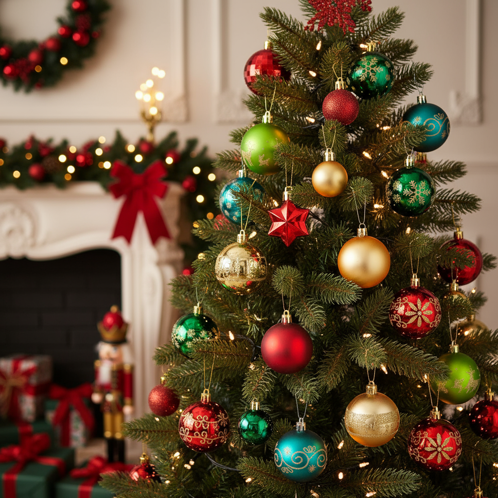 Festive Classic Christmas Bauble Set, 27 Pieces, Red, Green and Gold