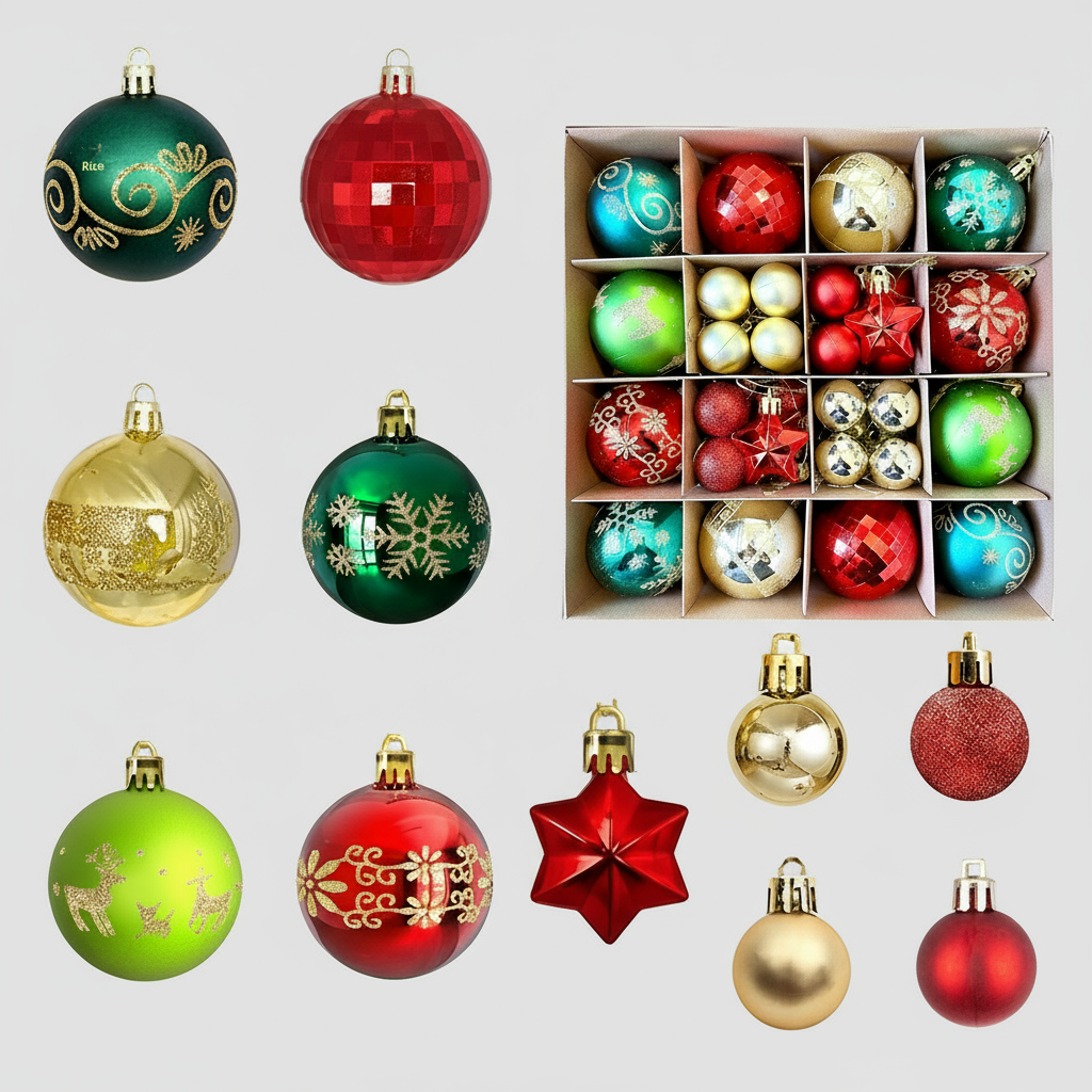 Festive Classic Christmas Bauble Set, 27 Pieces, Red, Green and Gold