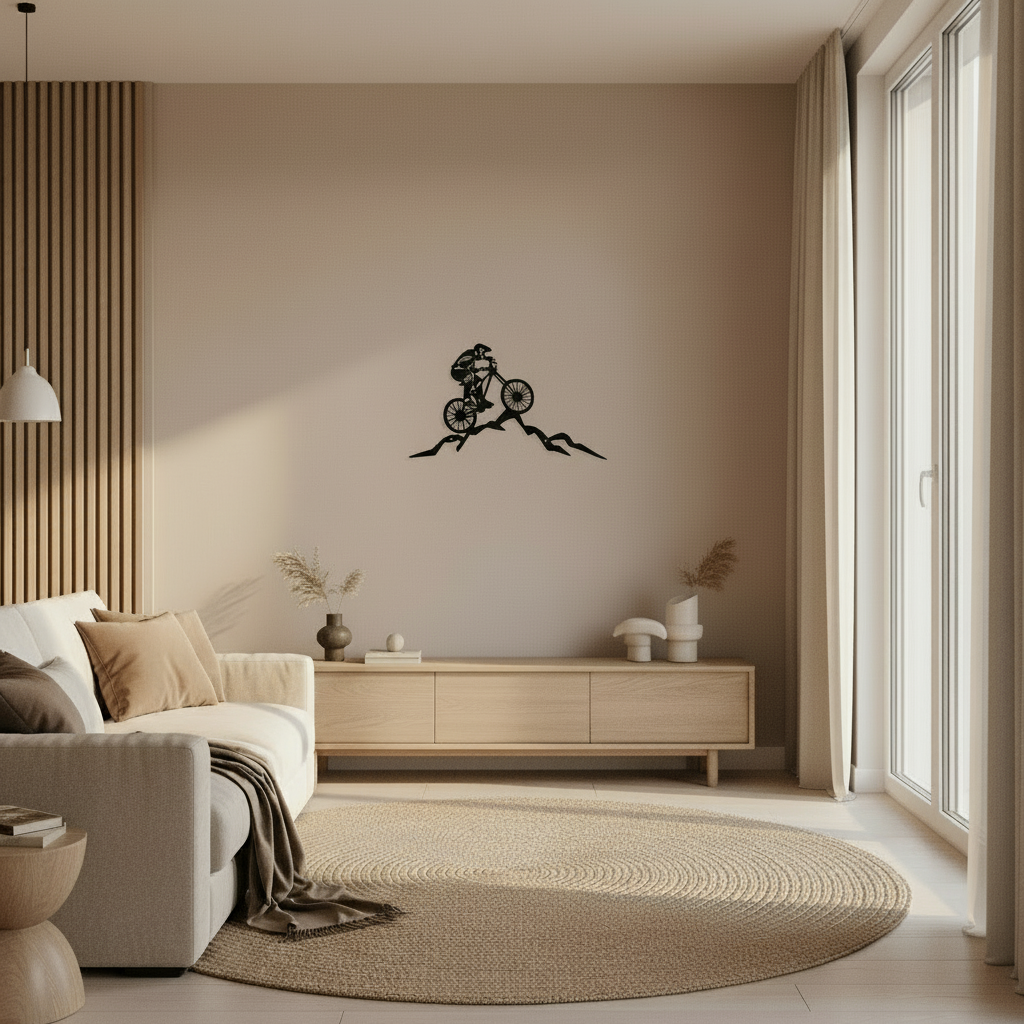 Extreme and Adventure Downhill Mountain Biking Silhouette Wall Art