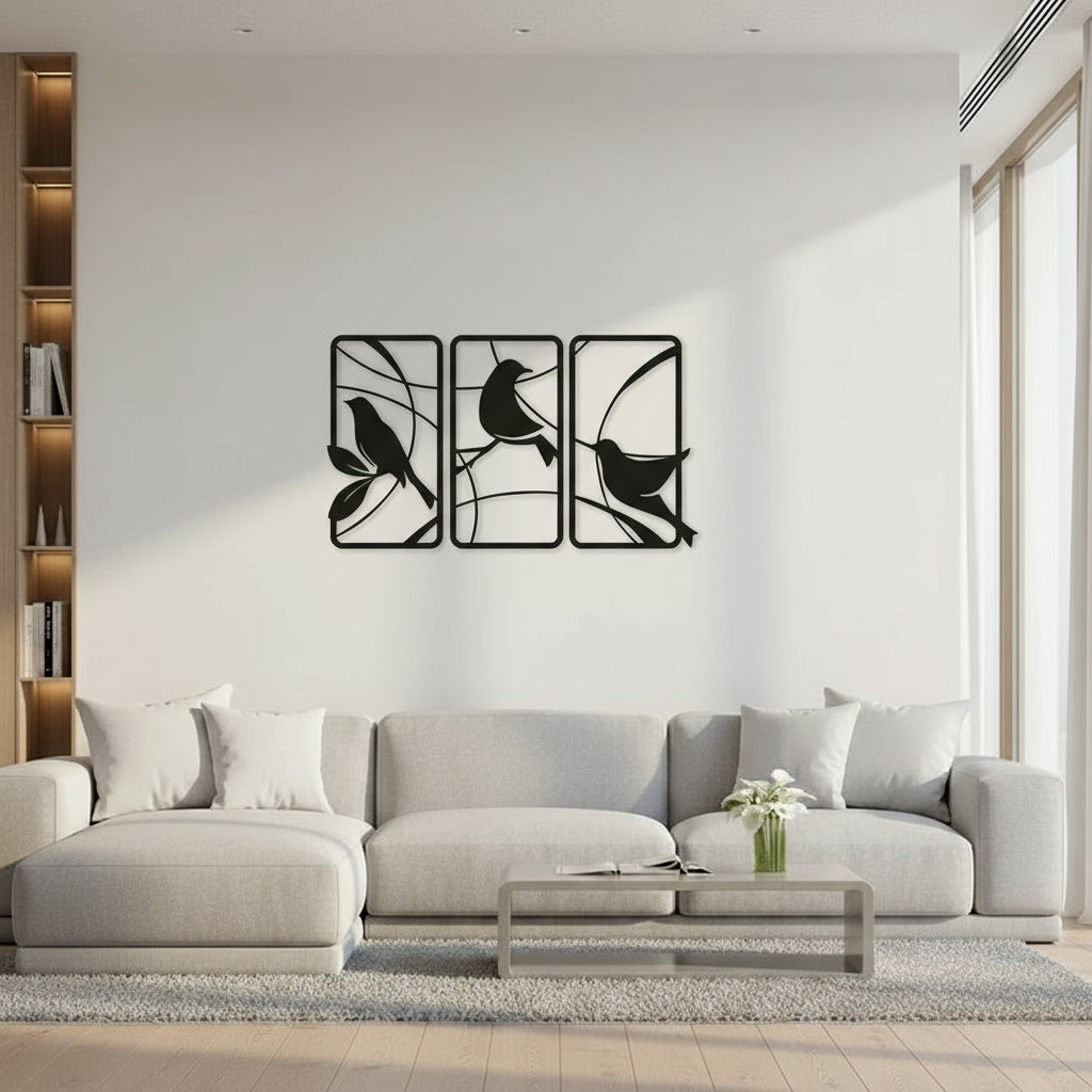 Abstract Birds Triptych Wall Art