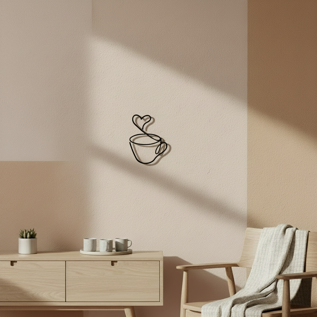 Minimalist Metal Heart Line Art Cafe Wall Decor
