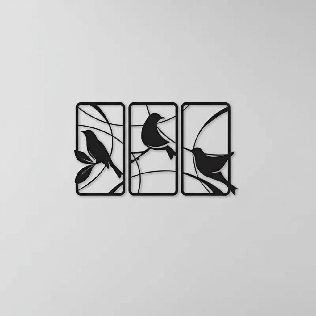 Abstract Birds Triptych Wall Art