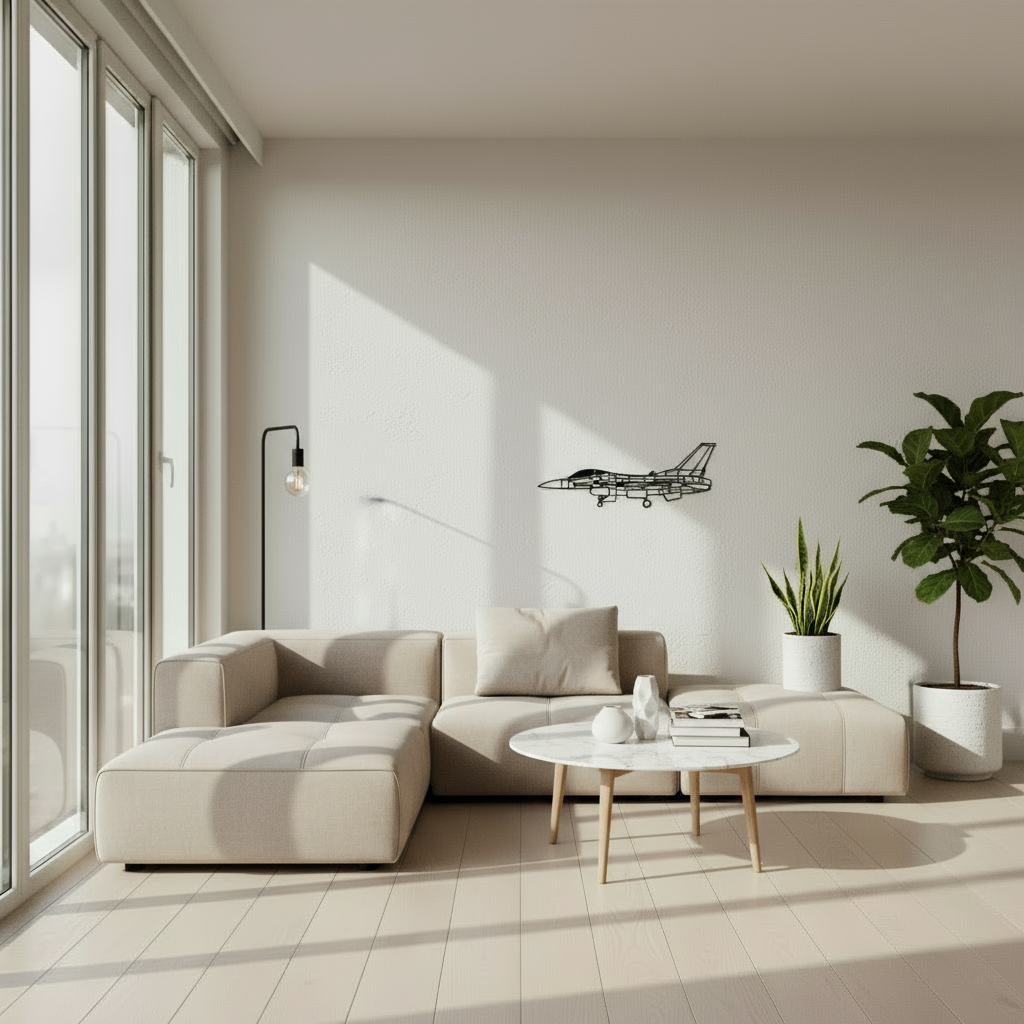 Wall Decoration Combat Falcon Silhouette Line Art Fighter Jet Metal