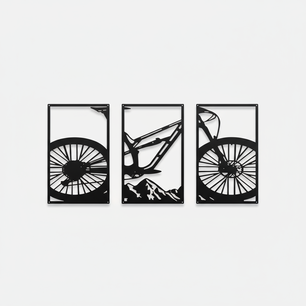 Decorative Triptych Mountain Biking Dynamism and Adventure