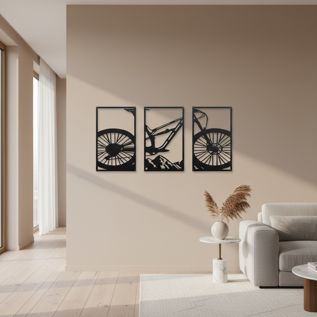 Decorative Triptych Mountain Biking Dynamism and Adventure
