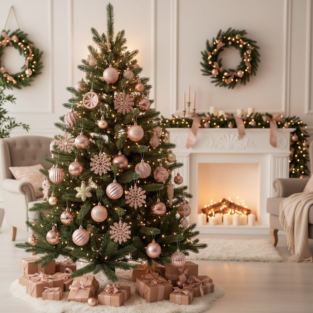 Luxury Sculptural Christmas Bauble Set, 27 Pieces, Rose Gold and Pale Gold