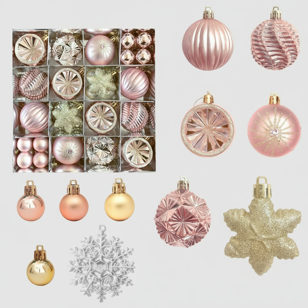 Luxury Sculptural Christmas Bauble Set, 27 Pieces, Rose Gold and Pale Gold