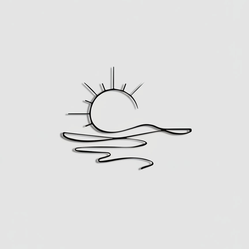 Minimalist Metal Silhouette Sunset Over Water Wall Art