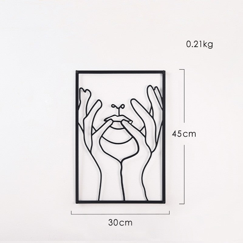 Minimalist Line Art Floral Protection Wall Decoration in Metal