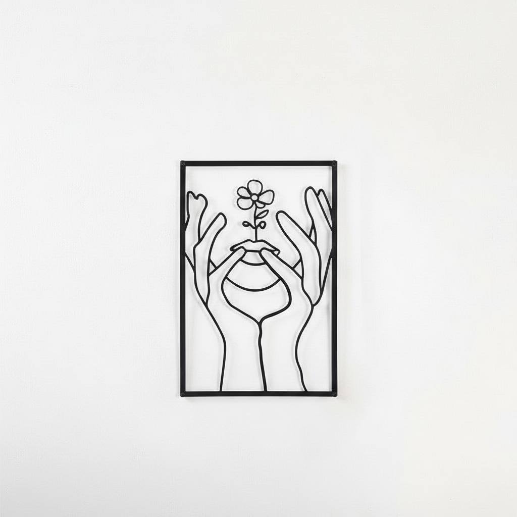 Minimalist Line Art Floral Protection Wall Decoration in Metal