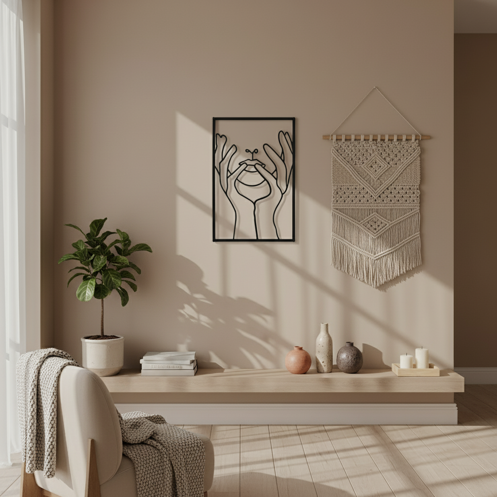 Minimalist Line Art Floral Protection Wall Decoration in Metal