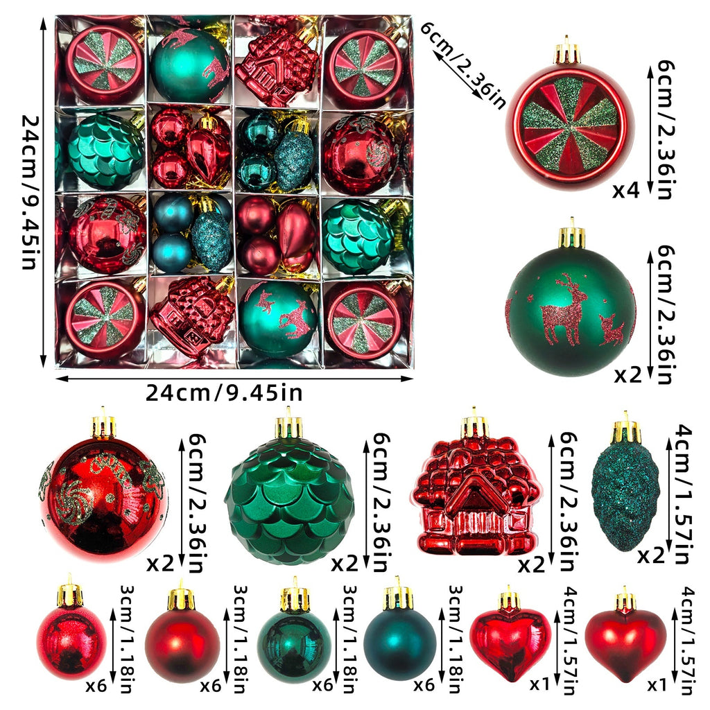 Set of 27 Joyful Riches Christmas Baubles, Red and Emerald