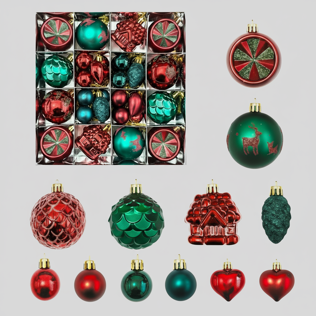 Set of 27 Joyful Riches Christmas Baubles, Red and Emerald