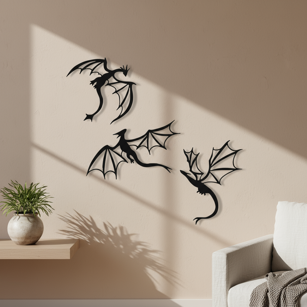 Décoration Murale Triptyque Dragons Aériens