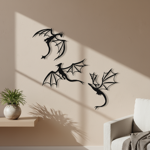 Décoration Murale Triptyque Dragons Aériens