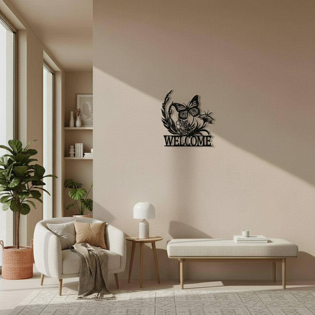 Welcome Garden decorative plaque and butterfly