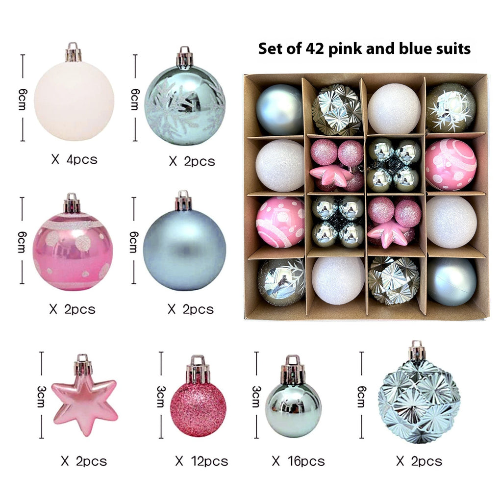 Set of 16 Cute Pastel Christmas Baubles in Candy Pink, Powder Blue and White