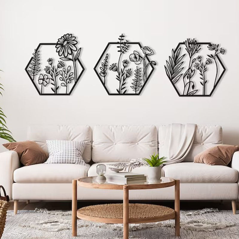 Floral Hexagon Triptych Wall Decoration