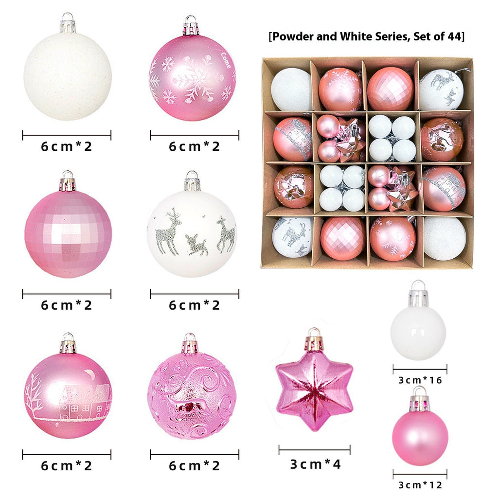 Set of 27 Fairy-Tale Soft Christmas Baubles in Powder Pink and White