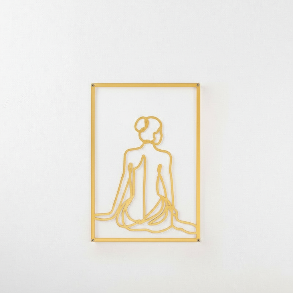Nude Female Wall Art, Sitting with Her Back to Us - Calm and Meditative Line Art