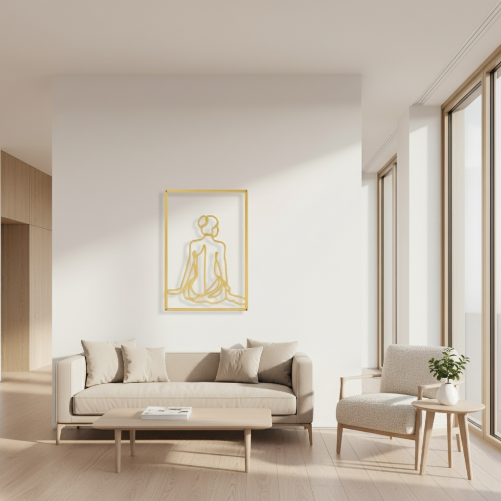 Nude Female Wall Art, Sitting with Her Back to Us - Calm and Meditative Line Art