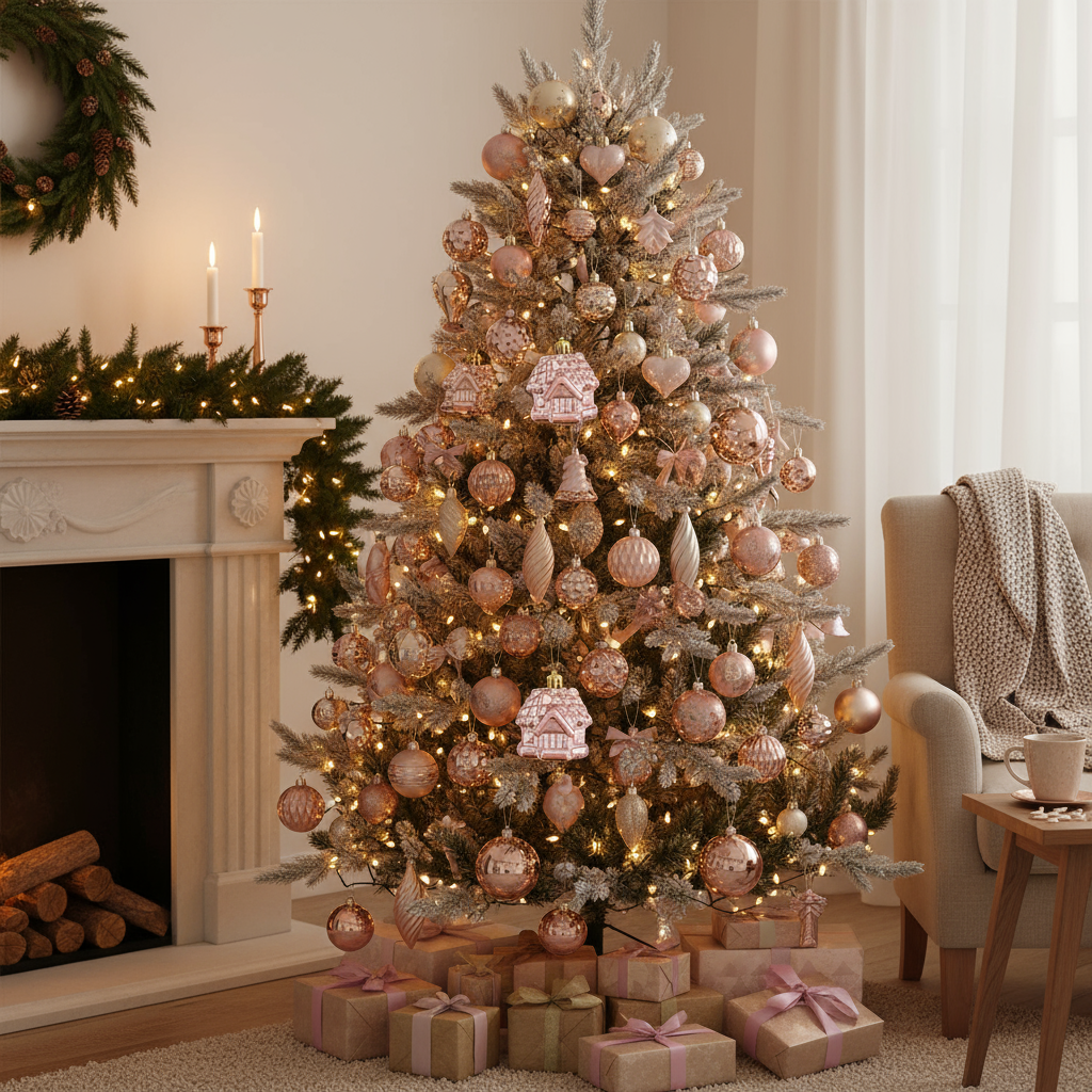 Romantic Luxury Christmas Bauble Set, 27 Pieces, Rose Gold and Ivory