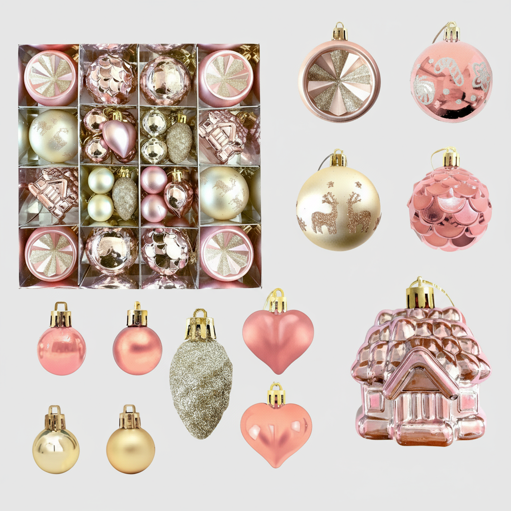 Romantic Luxury Christmas Bauble Set, 27 Pieces, Rose Gold and Ivory